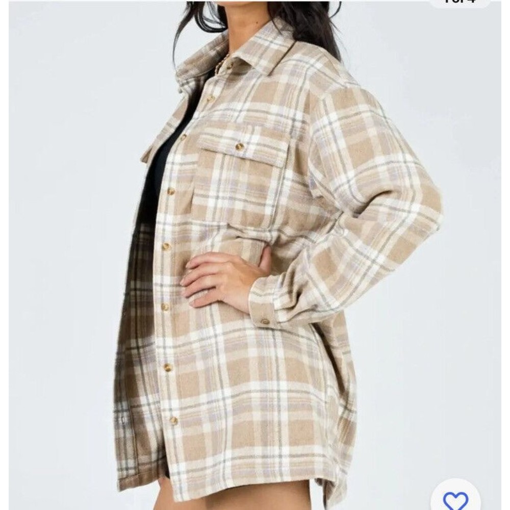 Princess Polly Mila Shacket Flannel Oversized Size 8 Brown Pockets Plaid